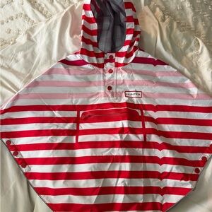 Hunter Red and White Striped Hooded Rain Poncho 2T/3T